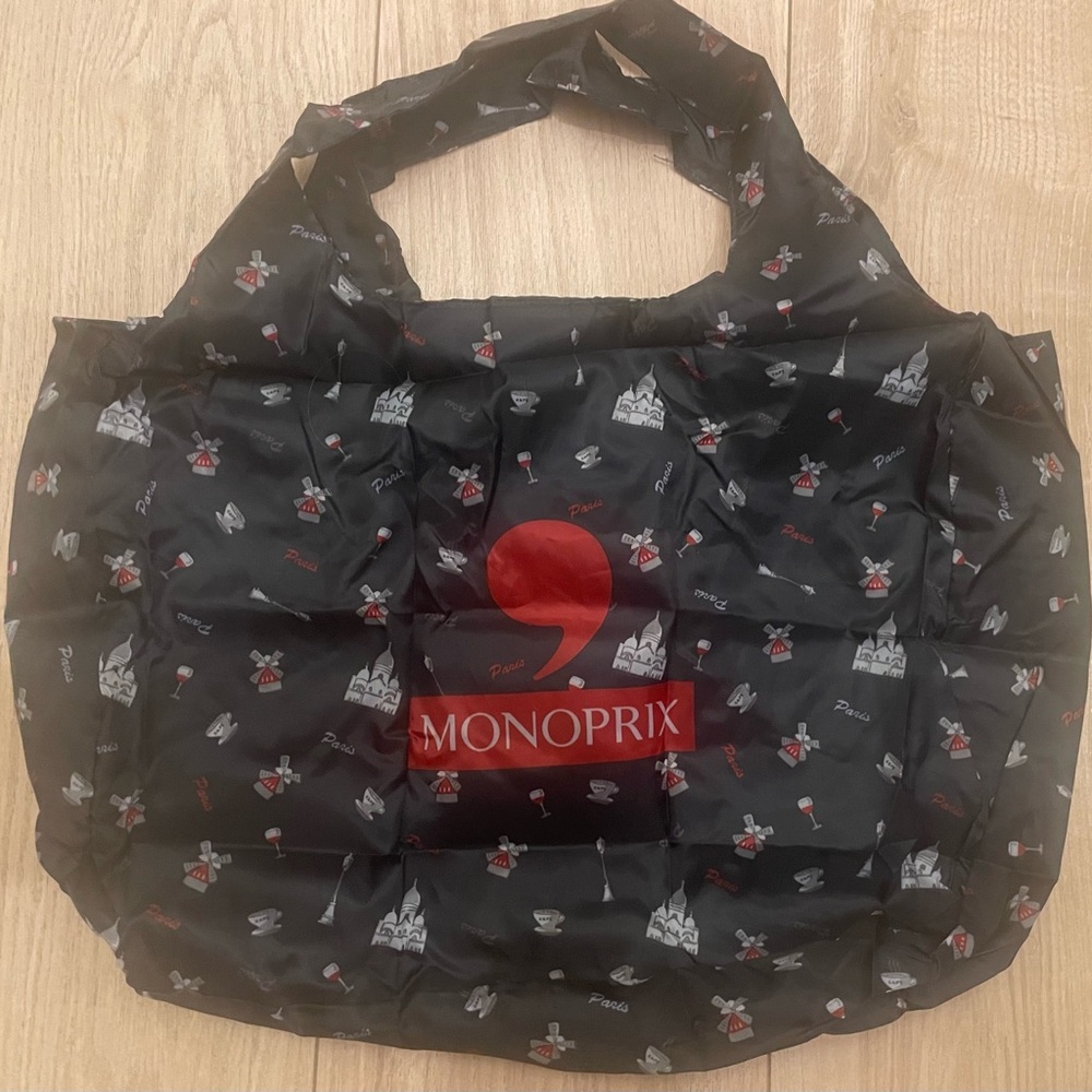 Monoprix NEW PRINT MONTMARTRE PARIS WINE MOULIN ROUGE Reusable Shopping Tote Bag